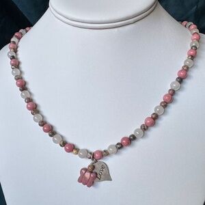 Carolyn Pollack Rhodonite Heart Charm Necklace, Moonstone Silver Love Butterfly
